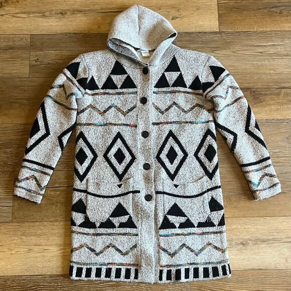 Northern Angel Hooded Sherpa Lined Jacket M Aztec Tribal Knit Longline Coat Boho - Picture 1 of 7